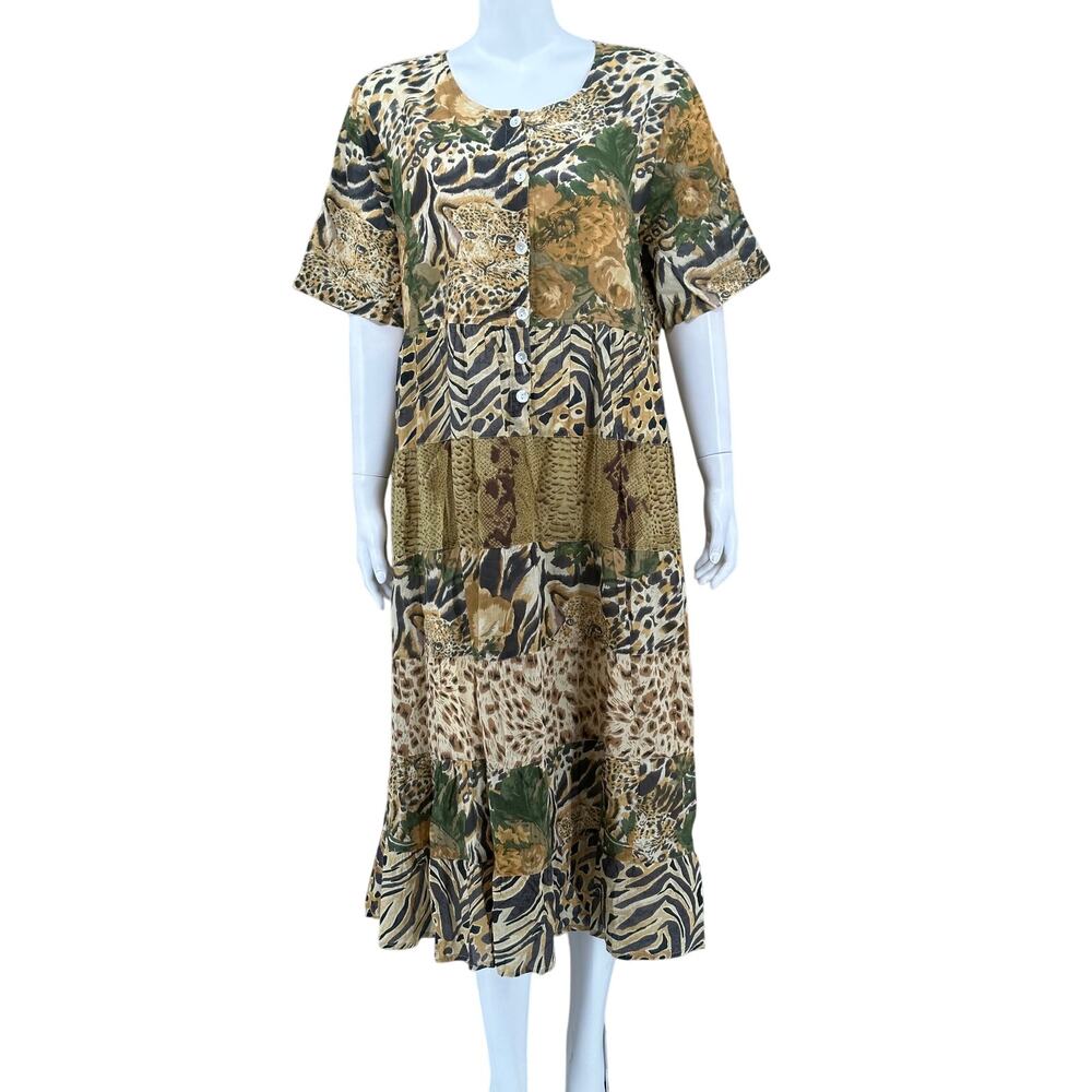 Brownstone Studio Dress Womens XL Tan‎ Leopard Animal Print 100% Cotton Mob Wife
